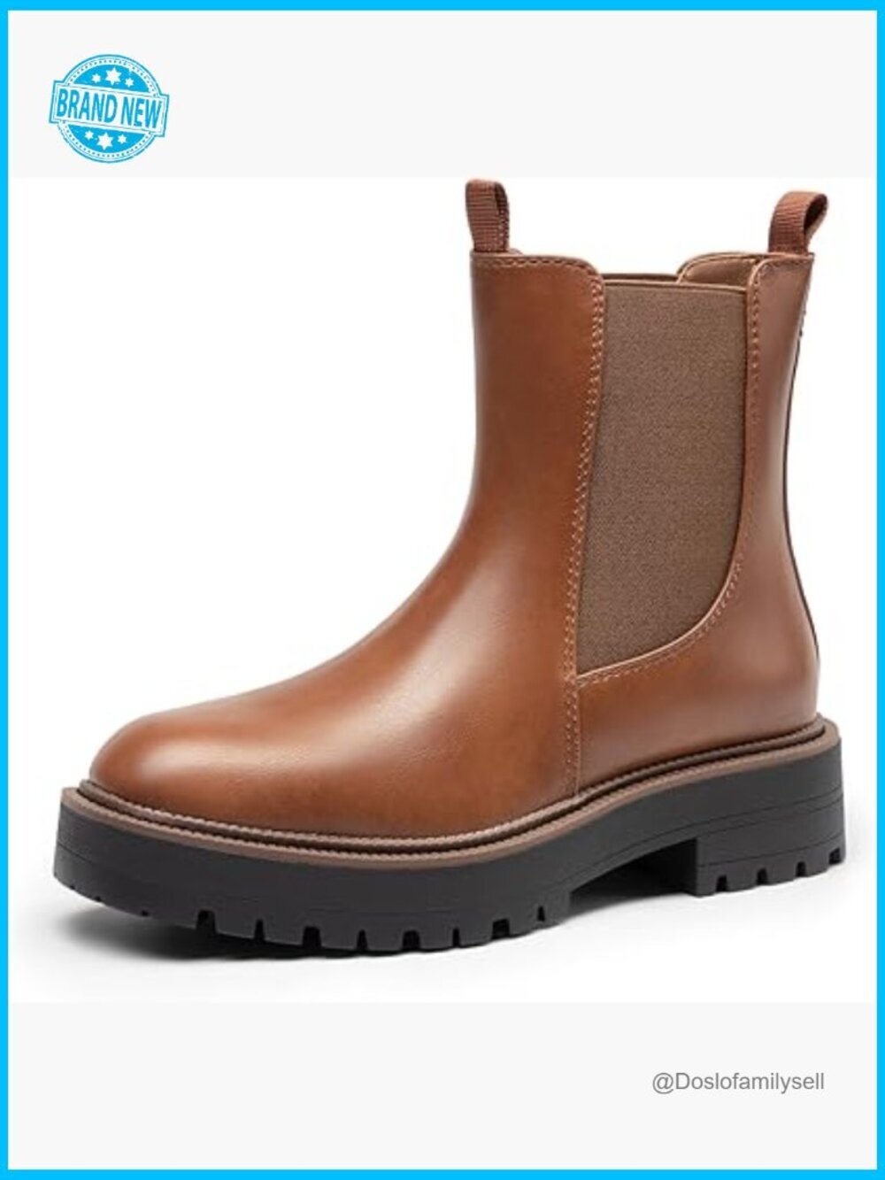 Classic Chelsea Ankle Boots Faux Leather Lug Sole Low Chunky Heel Slip On